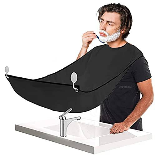Beard Bib, Non-Stick Beard Apron for Shaving Trimming, Beard Catcher with Strong Suction Cups, Beard Hair Catcher - Unique Gifts for Men. (Black)