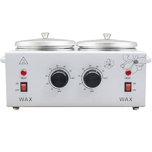 Double Wax Warmer Professional Electric Wax Heater Machine for Hair Removal, Dual Wax Pot Paraffin Facial Skin Body SPA Salon Equipment with Adjustable Temperature Set