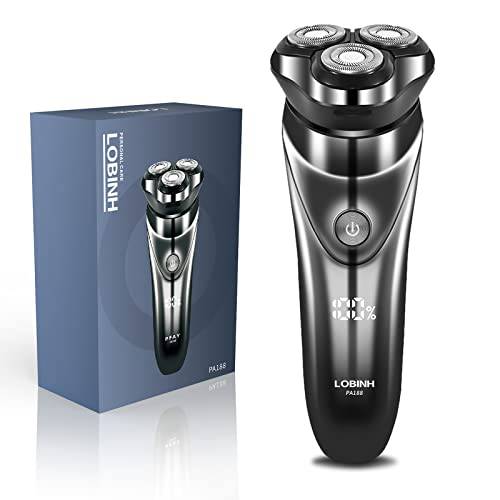 LOBINH Electric Shaver for Men, 100% Washable Rotary Shaver, Rechargeable Waterproof Electric Razor Wet & Dry Shaving with Pop-up Trimmer, 1 Hour Fast Charging, 4D Floating Head, LCD Power Indicator