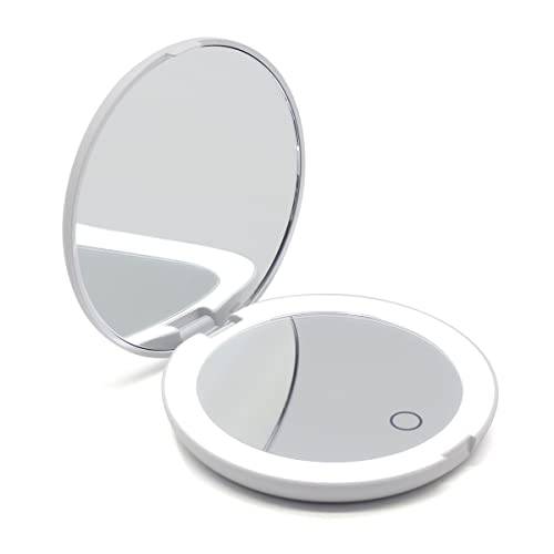 ACHORO Travel Makeup Mirror - Multi-Function 5X Magnifier – Premium Quality Led Lighted, Brightness, Dimmable & Rechargeable Professional Beauty Mirror - Portable Handbag, Purse, Lighted Makeup Mirror