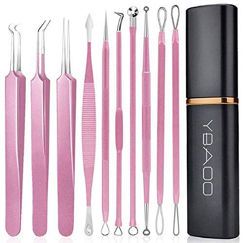 Latest Pimple Popper Tool Kit, Ybaoo Ingrown Hair Removal Kit,Blackhead Remover Tool,Acne Extractor,Zit Popping,Comedone Extraction,Blemish Whitehead Clean Set for Esthetician Skincare,10Pcs Pink