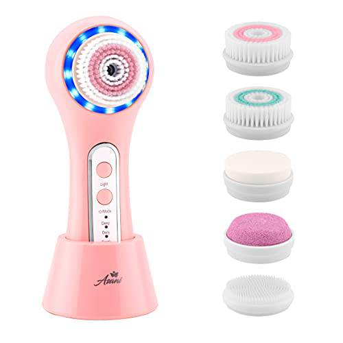 Electric Facial Cleansing Brush with 3 Operating Modes & 5 Replaceable Face Scrub Brush Heads, Waterproof Cleanser Remove Dirt, Oil, Makeup Residue, USB Rechargeable Facial Exfoliator & Massager (J02)