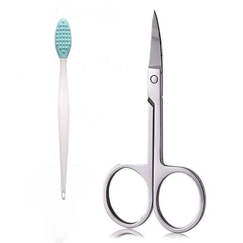 Brow Shaping Scissors and silicone exfoliating lip brushes,beard and nose trimming ,eyelash with curved craft stainless steel scissors