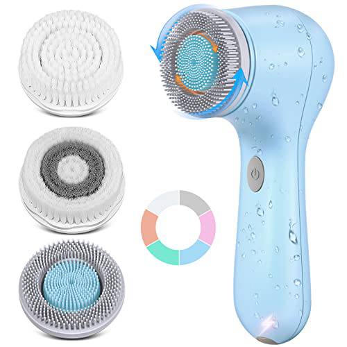 Facial Cleansing Brush Face Scrubber: Electric Exfoliating Spin Brush IPX7 Waterproof USB Rechargeable Silicone Cleaning Cleanser Spinning Rotating Washer Proactive Acne System