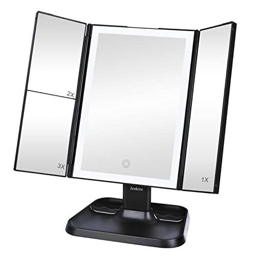Tri-Fold Makeup Mirror with 72 LED Lights, Vanity Mirror with 3X/2X/1X Magnification, 3 Color Light Settings, Lighted Mirror with Touch Screen Dimming for Cosmetic, Women Gift.