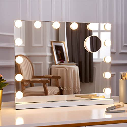 Hollywood Makeup Vanity Mirror With Lights – Vanities Mirror With 14 Dimmable LED Bulbs, Wall-Mounted or Tabletop With Bedroom & Cloakroom & Powder room, USB charge port, Ultra-thin metal frame design
