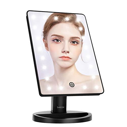 deweisn Lighted Makeup Vanity Mirror with Detachable Base, Desktable Makeup Mirror with 21 LED Touch Screen Dimmable and 180° Rotation, Portable Battery USB Dual Power Supply Cosmetic Beauty Mirror
