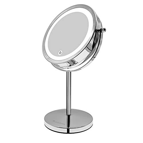 SHACJHNN Lighted Makeup Mirror 1x/10x Magnifying,Vanity Mirror with Lights, 7 Vanity Swivel Mirror Double Sided Cosmetic Mirror (Silver-Dimmable Switch)