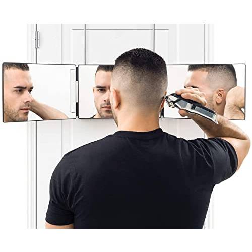 Barber Mirror for Self Haircut, 3 Way Mirror for DIY Hair Cutting for Men, Shaving, Selfcut and Styling, and Makeup with Height Adjustable Telescoping Hook
