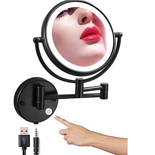 HIHIA Wall Mounted Makeup Mirror with 10X Magnification, 8 Inch Double Sided Vanity Magnifying Vanity Mirror with Led Lights for Girls, USB Rechargeable, Touch Control ON/Off (Nickel)