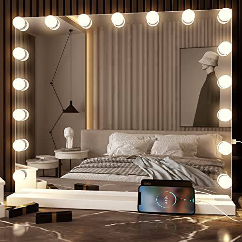 Hollywood Vanity Mirror with Light,Tabletop Makeup Mirror with 9 LED Lights Smart Touch Control 3 Colors Light 360°Rotation
