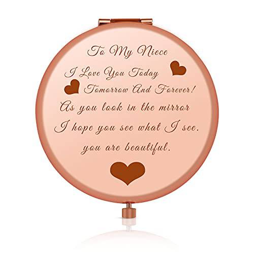 Jielahua Niece Gift from Aunt and Uncle, Graduation Gifts for Her, Niece Birthday Gift Ideas, Rose Gold Travel Compact Mirror for Niece, Niece Wedding Christmas from Auntie Uncle
