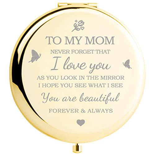 Gifts for Mom - I Love You Mom Gift Gold Compact Mirror - Birthday Gifts for Women - Unique Mom Gifts from Daughter or Son for Her Birthday, Mothers Day, or Christmas
