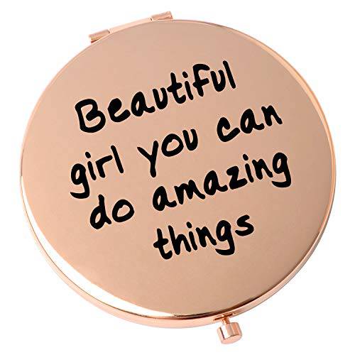 ShangTianFeng Girls Best Gift Pocket Metal Mirror Compact Travel Mirrors Sister Friend Gifts Beautiful Girl You can do Amazing Things.Travel Magnifying Mirror-Rose Gold