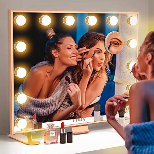 VTRIN Vanity Mirror with Lights Large Makeup Mirror Hollywood Mirror 24x20 Inch LED Bulbs 3 Color Lighting Modes for Dressing Room Tabletop or Wall-Mounted Touch Sensor and USB Charging Silver
