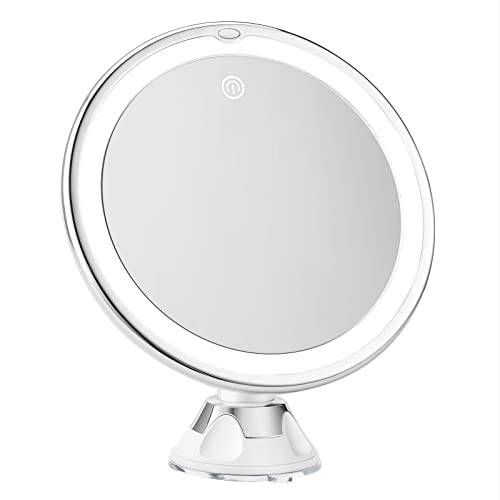 Makeup Magnifying Mirror – 10x Magnification Makeup Mirror with Lights and Suction Cups – Lightweight and Easy to Handle Bathroom Shower Mirror – Smooth and Easy Install – 360 Degree Swivel Joint