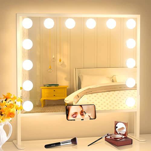 BESTOPE PRO Vanity Mirror with Lights Hollywood Mirror Lighted Makeup Mirror with Phone Holder,3 Color Lighting Modes Detachable 10X Magnification Mirror,14x21 Inch,Touch Control,360°Rotation