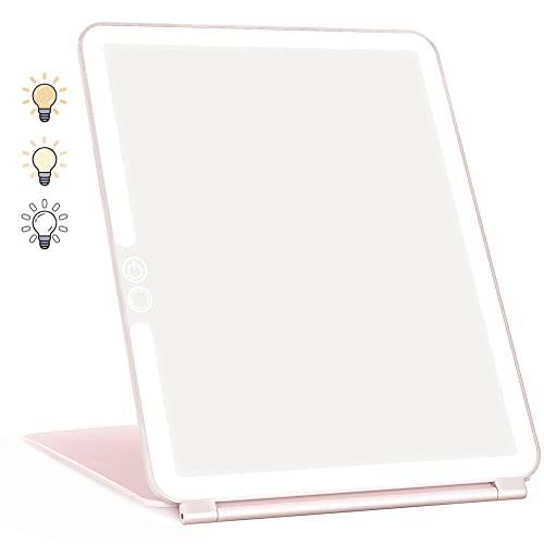 WEILY Portable Travel Makeup Mirror with 72 LED Lights, Touch Screen Three Colors Dimmable Lighted Makeup Mirror, 2000 mAh USB Rechargeable Lighted Vanity Mirror,Compact Foldable Travel Mirror