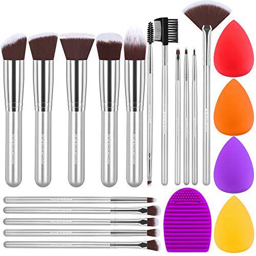 InnoGear Makeup Brushes Set, 21 Pcs Professional Cosmetic Brush Set with 16 Makeup Brushes 4 Sponges and Brush Cleaner for Foundation Powder Concealers Eyeshadows Liquid Cream, Black Golden
