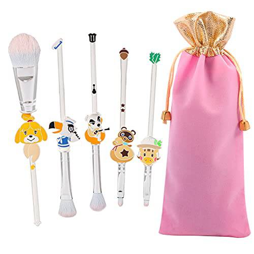 Animal Crossing: New Horizons Makeup Brushes - 5pcs Cute Cosmetic Makeup Brush Set Professional Tool Kit Set Pink Drawstring Bag Included (Animal Crossing)