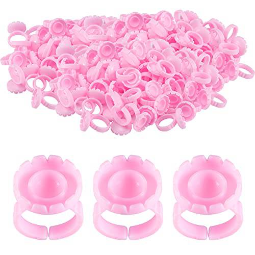 Miuffue 300 Pcs Glue Rings Smart Glue Holder for Eyelash Extensions, Easy Fanning Glue Cups for Volume Lashes, Pink