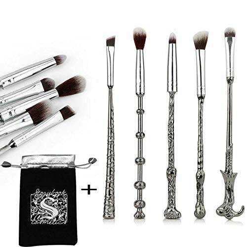 5 Piece Makeup Brushes ,For Harry Potter Fans Metal Wizard Wand Set Kit with Gift Bag, Perfect for Eyeshadow Palette, Foundation, Eyebrows and Powder use（Black）