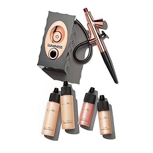 Luminess Air Icon Makeup Airbrush System and 4-Piece Foundation Starter Kit, Medium Coverage - Quick, Easy & Long Lasting Application - Includes Silk 4-In-1 Foundation, Highlighter & Blush