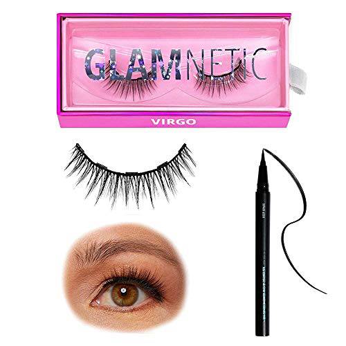 Glamnetic Virgo Magnetic Eyelashes with Deep Space Felt Tip Eyeliner | 60 Wears Reusable Faux Mink Lashes with Black Waterproof Liner Pen