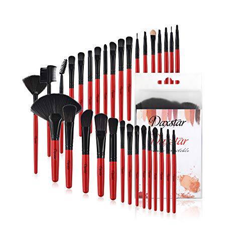 Makeup Brushes Set, Red 32 Pcs Professional Cosmetic Makeup Brushes Kits for Eyeshadow Kabuki Powder Blending Blush Brushes Cruelty-Free Synthetic Makeup Tools with Storage Case