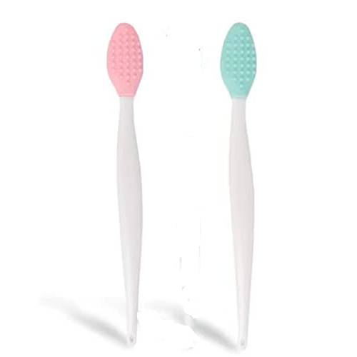 2 Pcs Lip Brush,Double-Sided Soft Silicone Exfoliating Lip Brush (Green, Pink)