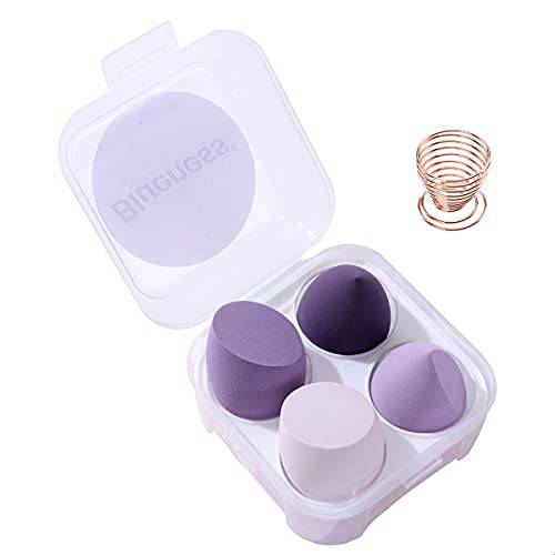 4 Pcs Makeup Sponge Beauty Blender Set - Makeup Sponges For Foundation Blender with Egg Case and 1 Holder, Flawless for Cream, Powder and Liquid (4PCS,Purple)