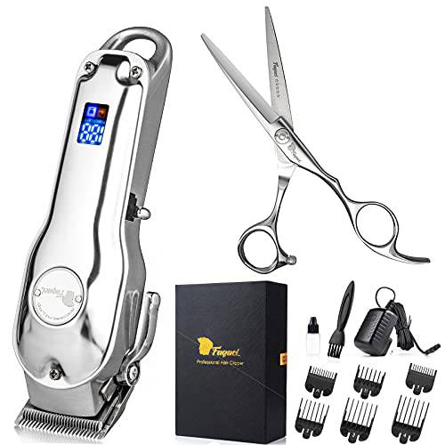 Professional Hair Clippers and Hair Scissors with Extremely Fine Cutting, Hair Clippers for Men with Powerful Battery, Barber Clippers Cordless & Corded, 440C Self Sharp Blades & Digital Indicator