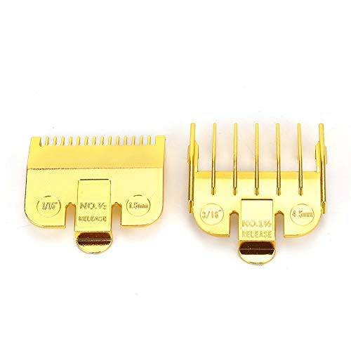 Garosa Vintage Oil Head Hair Clipper Limit Comb Positioning Tooth Electroplating Guide Comb Haircut Accessory, Professional Comb for Men Use(1.5MM+4.5MM -Gold)