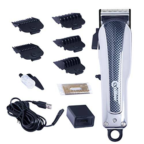 Caliber Pro 9MM Mabuchi Clipper - Professional Hair Cutting Tool Set - Cordless Electric Clippers with 5 Comb Guards, Blade, Oil, USB Charging Cord & Brush - Personal Hair Grooming Kit for Men
