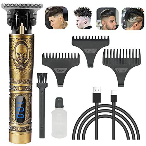 Hair Clippers Trimmer for Men,Hair Beard Body Arm Professional Electric T Blade Liners Outline Edgers Shaver 0mm Bald Zero Gap Grooming Kit LED Low Noise Cordless Rechargeable with Guide Combs(Gold)