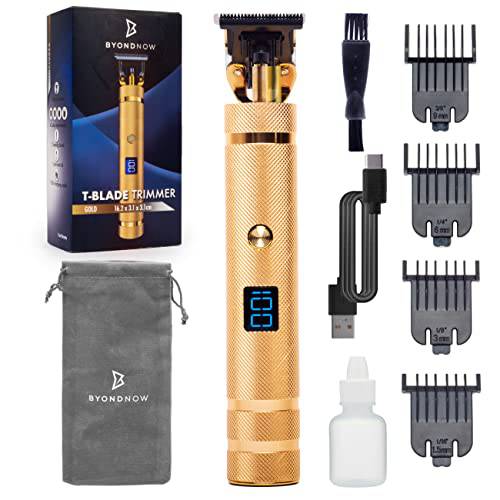 T Blade Trimmer For Men - Low Noise Cordless T Outliner Clippers With Titanium Precision Blades & LED Display - Includes 4 Guide Combs, Hair Clipper Oil, Cleaning Brush, Charging Cable & Carrying Bag