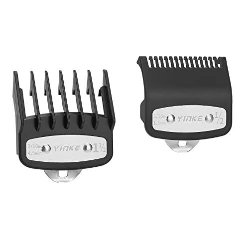 Yinke Clipper Guards Premium for Wahl Hair Clippers Trimmers with Metal Clip - 2 Cutting Lengths is 1 1/2” and 1/2” (1.5 and 4.5 mm) Fits Most Size Wahl Clippers Guide Combs (2-Piece Set, Black)