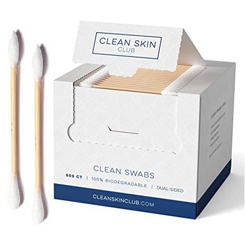 Clean Skin Club Clean Swabs | 500CT | One Pointed Tip | Biodegradable + Organic Cotton & Bamboo | Makeup & Nail Polish Touch-ups | Chlorine-Free & Hypoallergenic (500 Count)