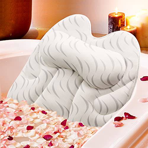 Bath Pillow for Tub Neck and Back Support, Bath Pillows Ergonomic Bathtub Pillow 4D Air Mesh Comfort Spa Bath Gifts for Women Mother Tub Pillow for Hot Tub Bath Accessories
