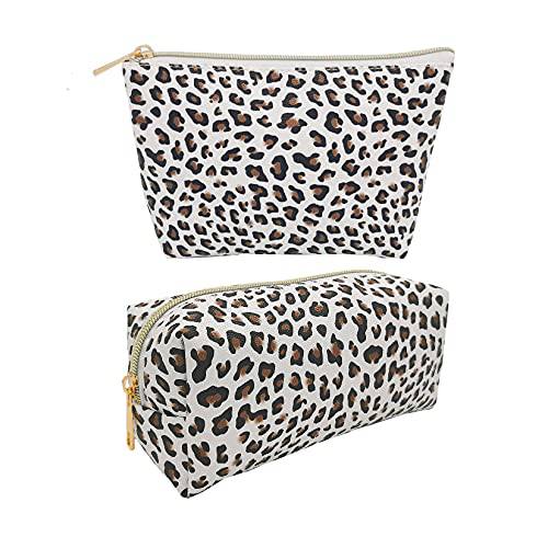 Lackycc 2Pcs Leopard Makeup Bag Cosmetic Bag Small Makeup Pouch for Women Printing Waterproof Travel Toiletry Bag