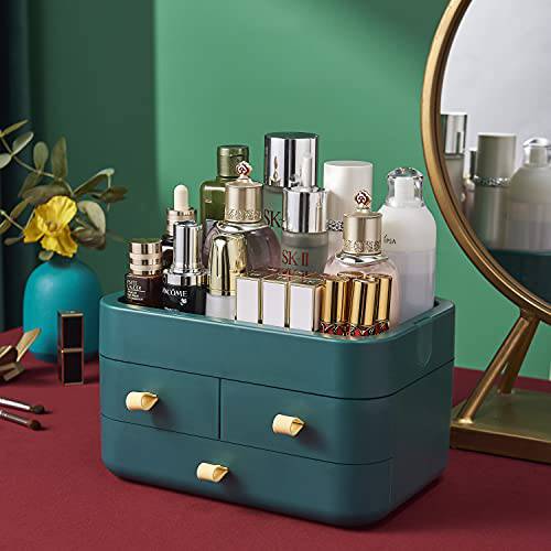 MIUOPUR Makeup Organizer with Drawers, Countertop Organizer for Cosmetics, Ideal for Bathroom and Bedroom Vanity Countertops, Desk Storage Holder for Lipstick, Brushes, Nail Polish and Jewelry -White