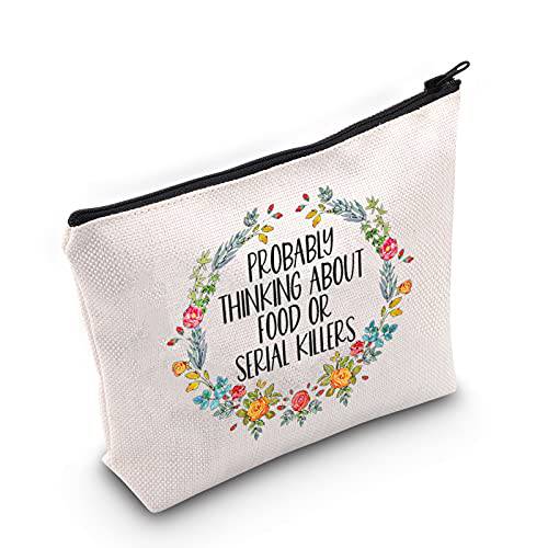 TOBGBE True Crime Fan Gift True Crime Makeup Bag Probably Thinking About Food Or Serial Killers Gift True Crime Podcast Lovers Gifts Funny Serial Killer Cosmetics Bag (Food Or Serial)