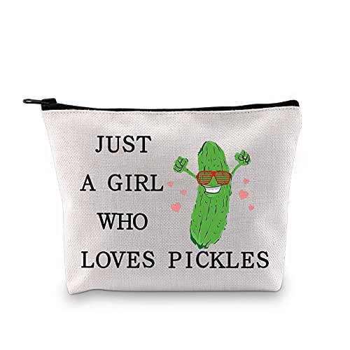 LEVLO Funny Pickle Cosmetic Bag Pickle Food Costume Party Gift Just A Girl Who Loves Pickles Makeup Zipper Pouch Bag Pickle Lover Gift For Women Girls (Who Loves Pickles)
