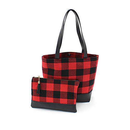 Buffalo Plaid Tote Bag Clutch Bag for womens with Buffalo Makeup Cosmetic Bag Claus tote Set red & black buffalo plaid