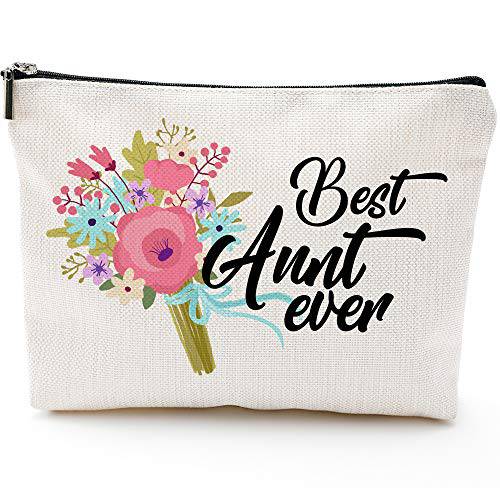 Blue Leaves 🎁 Aunt Gift, 🎁 Aunt Make Up Bag, Aunt Bag, Best Aunt ever, Aunt Cosmetic Bag, Gift for Aunt, Auntie Gift, New Aunt Gift, Funny Handle Bag,🏆 Prize for Aunt