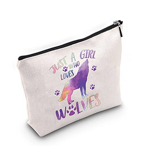 JNIAP Howling Wolf Gift Wolf Lover Gift Just A Girl Who Loves Wolves Makeup Bag Cosmetic Zipper Pouch Travel Toiletry Bag (wolf bag)