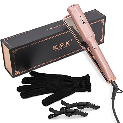K&K Hair Straightener for Hair Professional 1.5 Inch Flat Iron 3D Floating Titanium Ceramic PTC Fast Heated Automatic Adjustable 50°F-450°F 60min Auto -Off