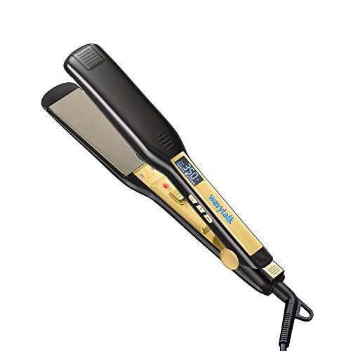 Wavytalk Hair Straightener Titanium Flat Iron 1.75 Inch Wide Flat Iron for Hair, Professional Straightener with Dual Voltage Leave Hair Silky Smooth, Black