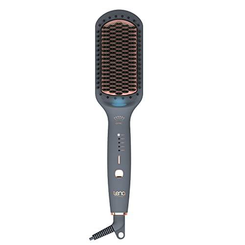 LENA Ionic Straightening Brush - Pro Flat Iron Straightener Comb and Heated Paddle Brush Styler with Extra Ion Care for Ultra Smooth Hair, Anti-Scald，Auto Off, Max 450°F, Gray