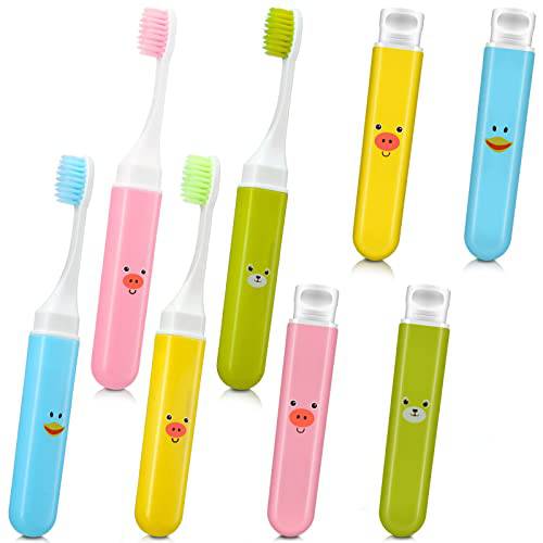 8 Pack Soft Travel Toothbrushes Mini Toothbrush Portable Toothbrush with Case Camping Toothbrush Pocket Toothbrush for Home School Business Trip Hiking, 4 Colors